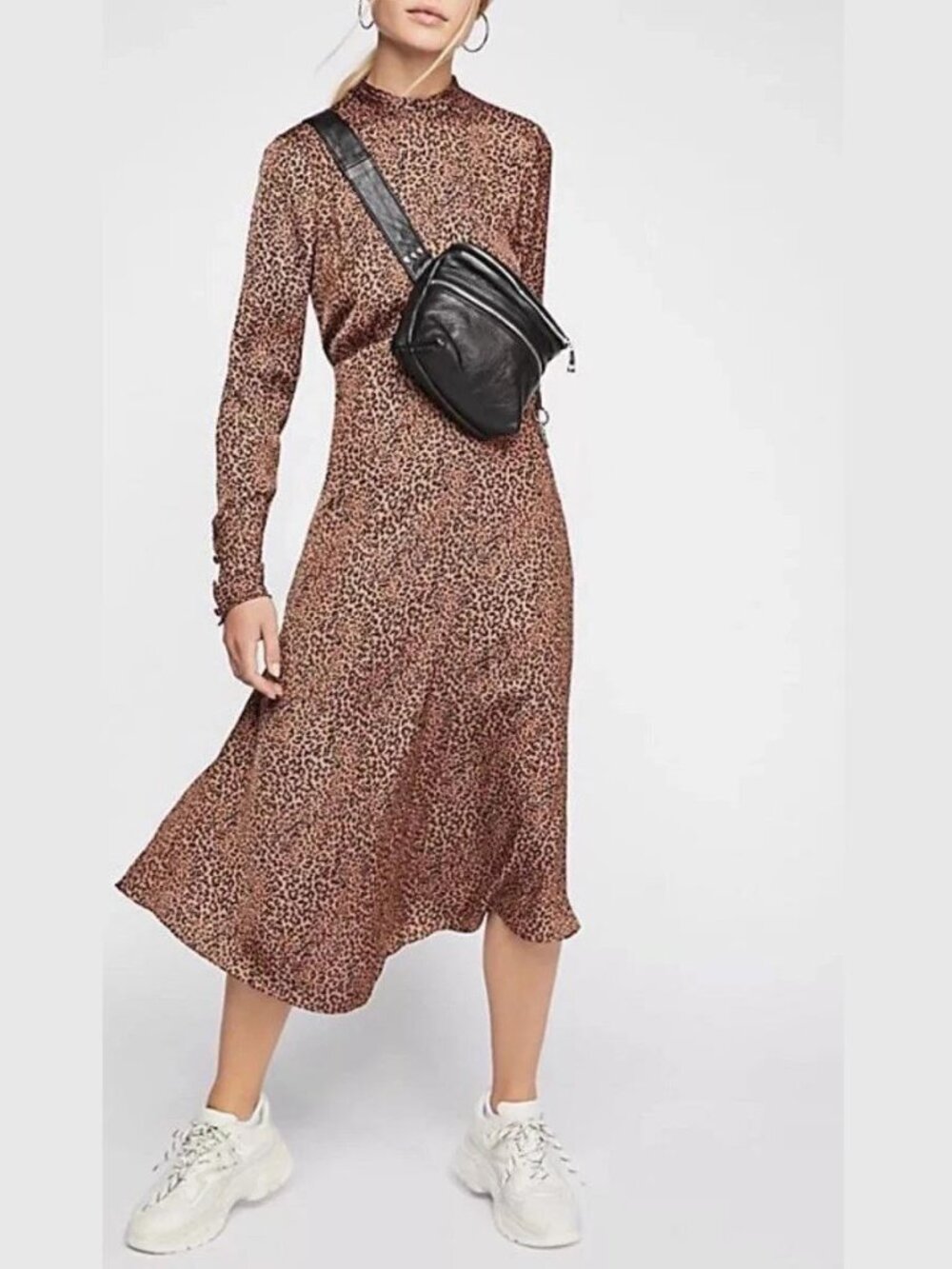 NEW Free People Loveless cocoa leopard print satin open back midi dress boho 12 - Picture 2 of 13